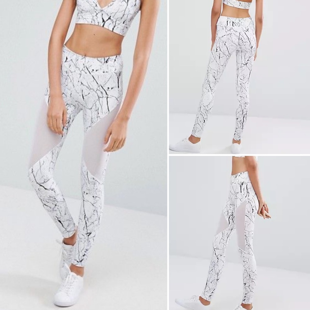 Varley Bicknell White Marble Mesh Leggings Women's Size XS 25" Inseam Athletic